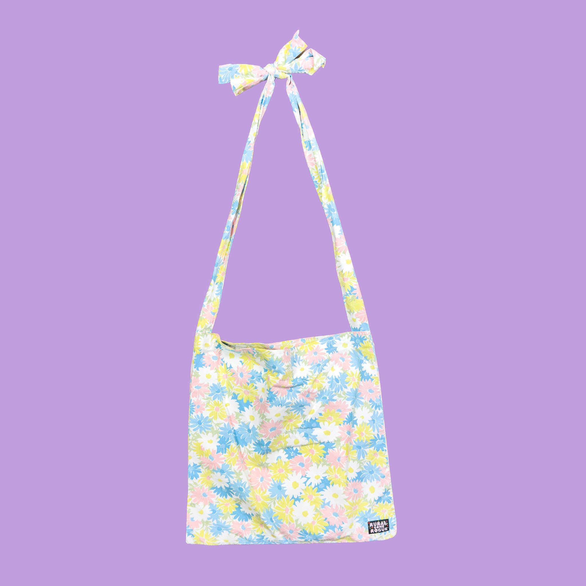 Blue Floral Tie Strap Tote Bag