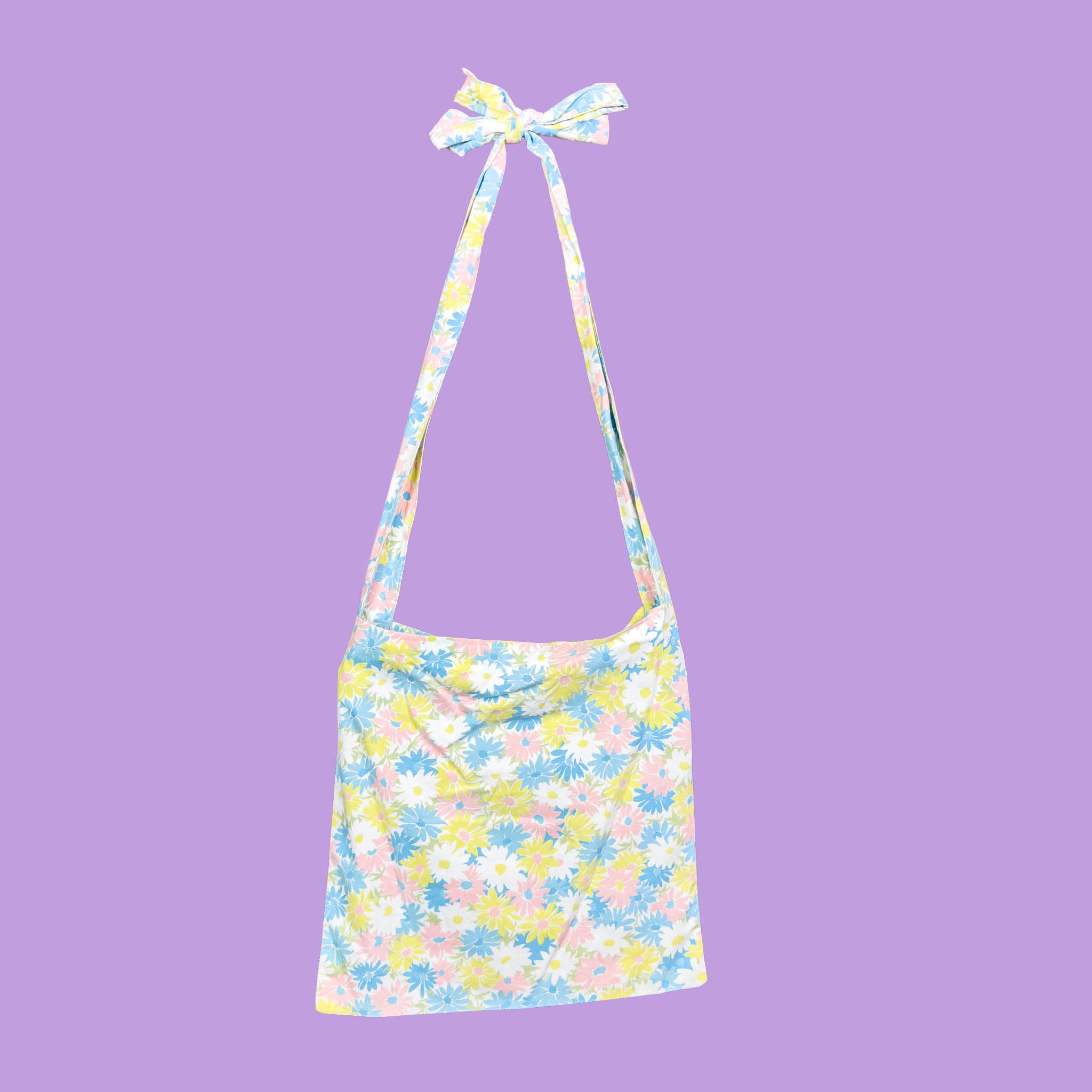 Blue Floral Tie Strap Tote Bag