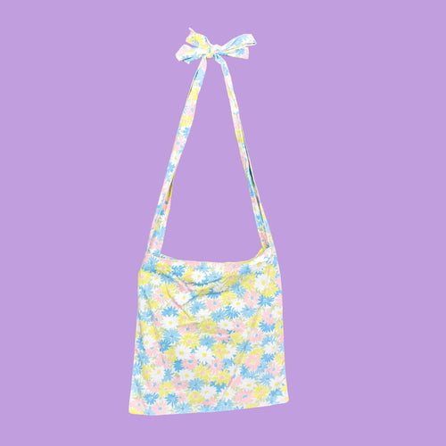 Blue Floral Tie Strap Tote Bag