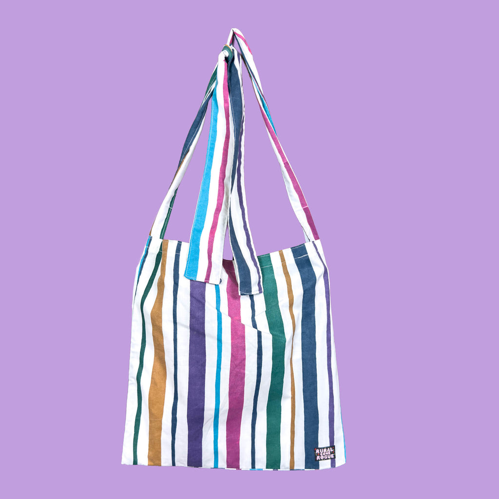 Striped Tie Strap Tote Bag
