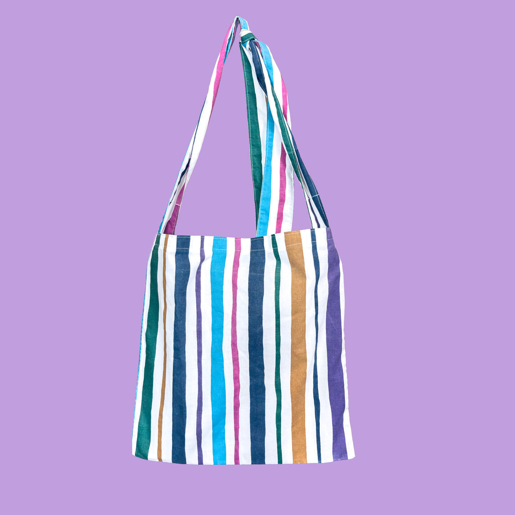 Striped Tie Strap Tote Bag
