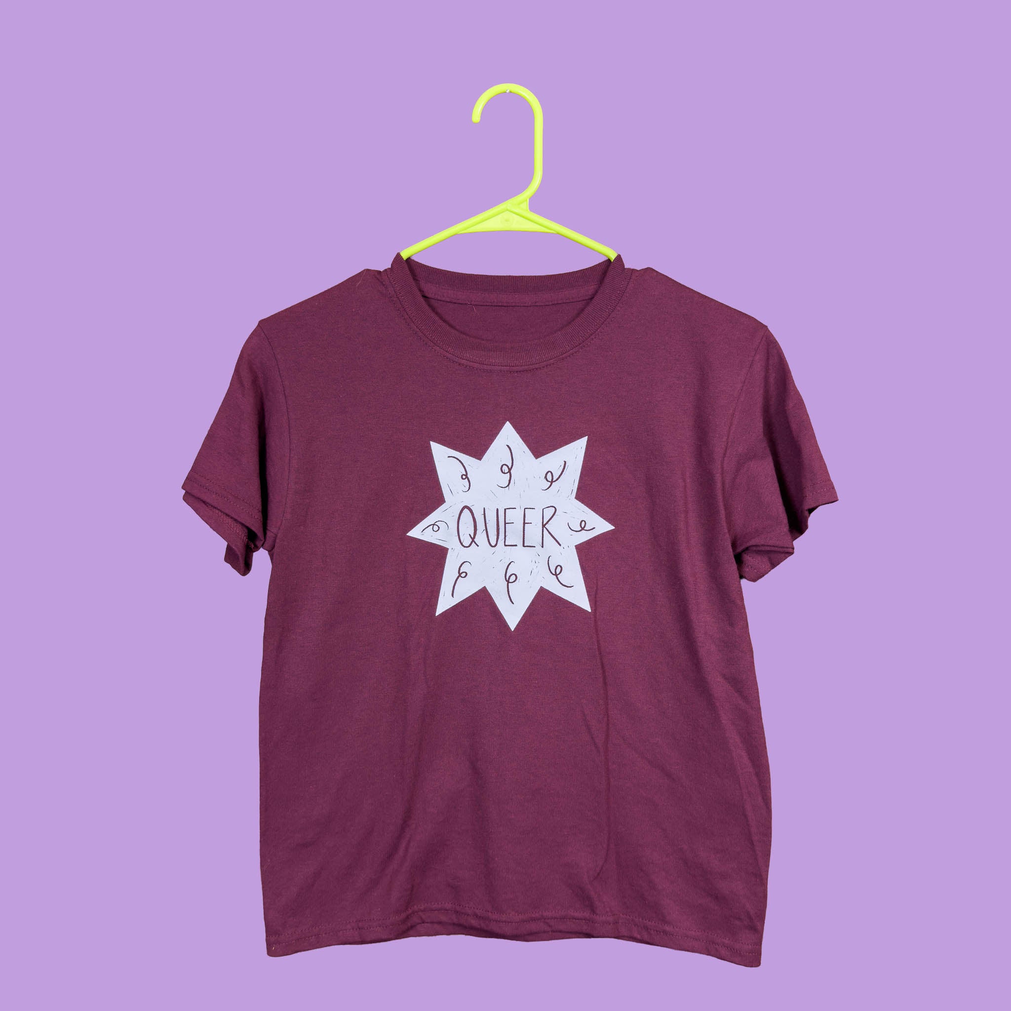 Short Sleeve Maroon "Queer" Shirt (XS)