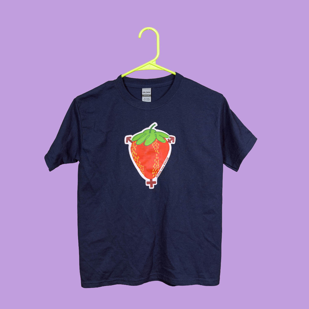 Short Sleeve Navy Trans Strawberry Shirt (XS)