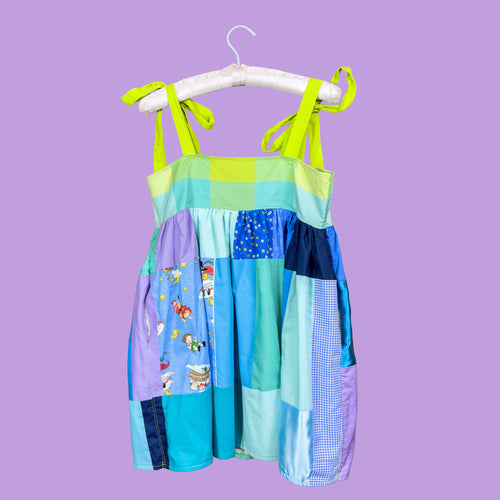 Blue Patchwork Babydoll Dress (S)