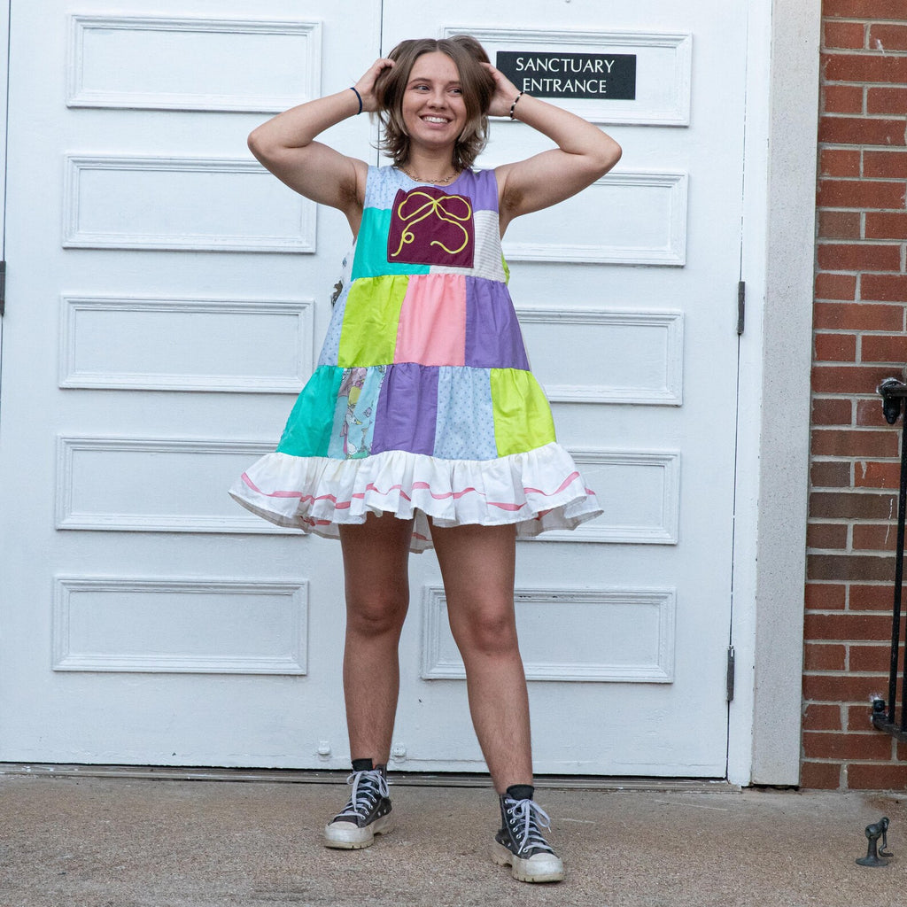 Patchwork Ribbon Babydoll Dress (S)