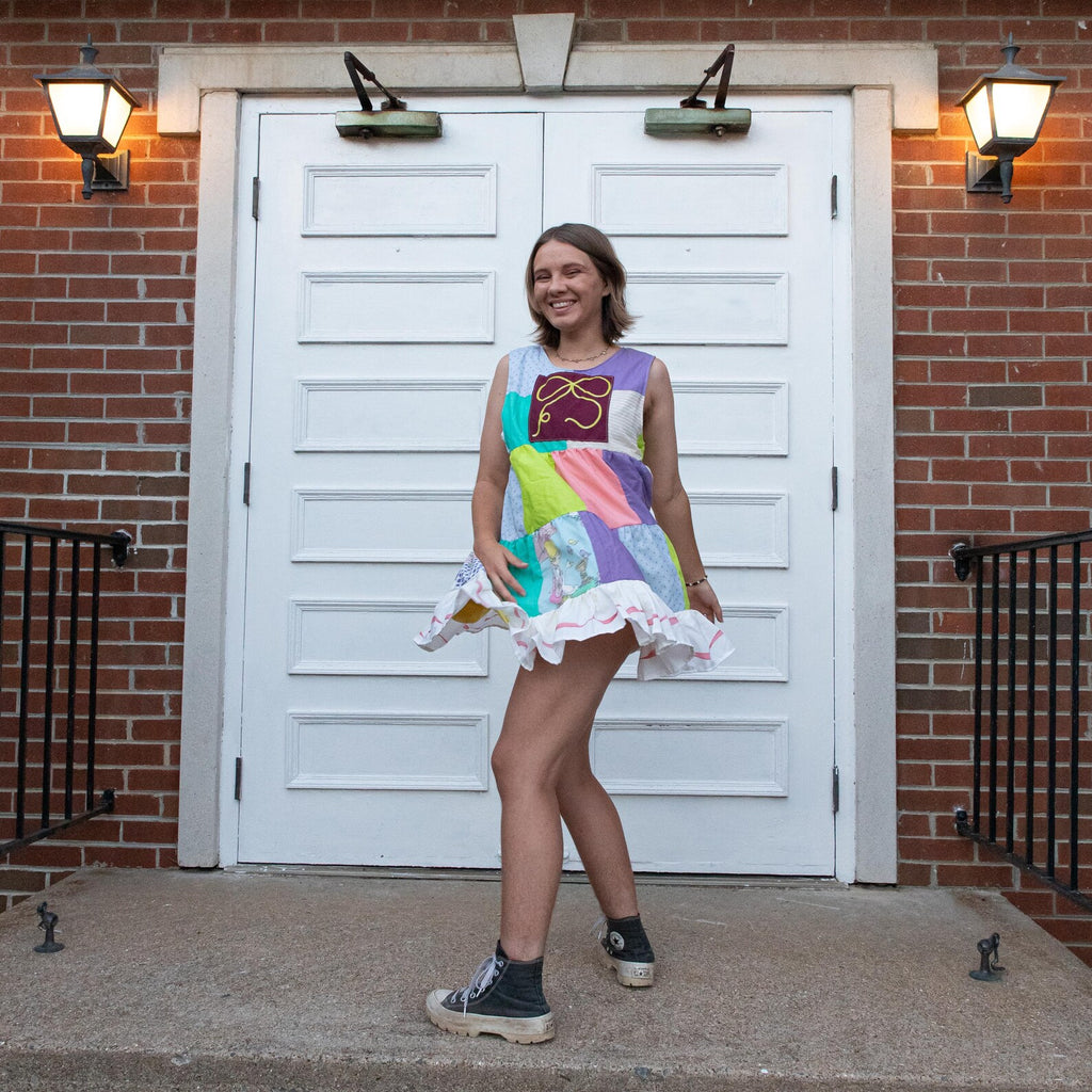 Patchwork Ribbon Babydoll Dress (S)