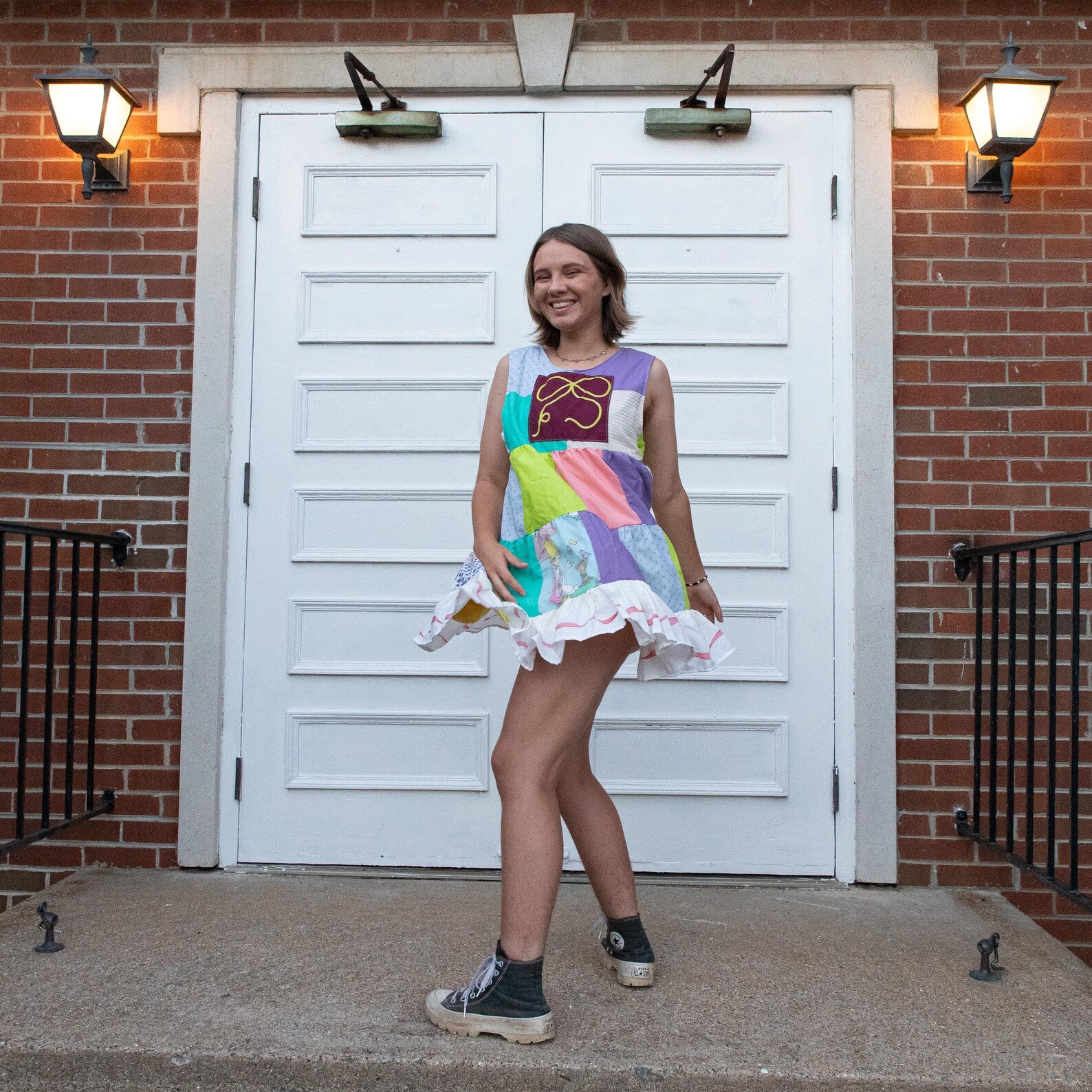 Patchwork Ribbon Babydoll Dress (S)