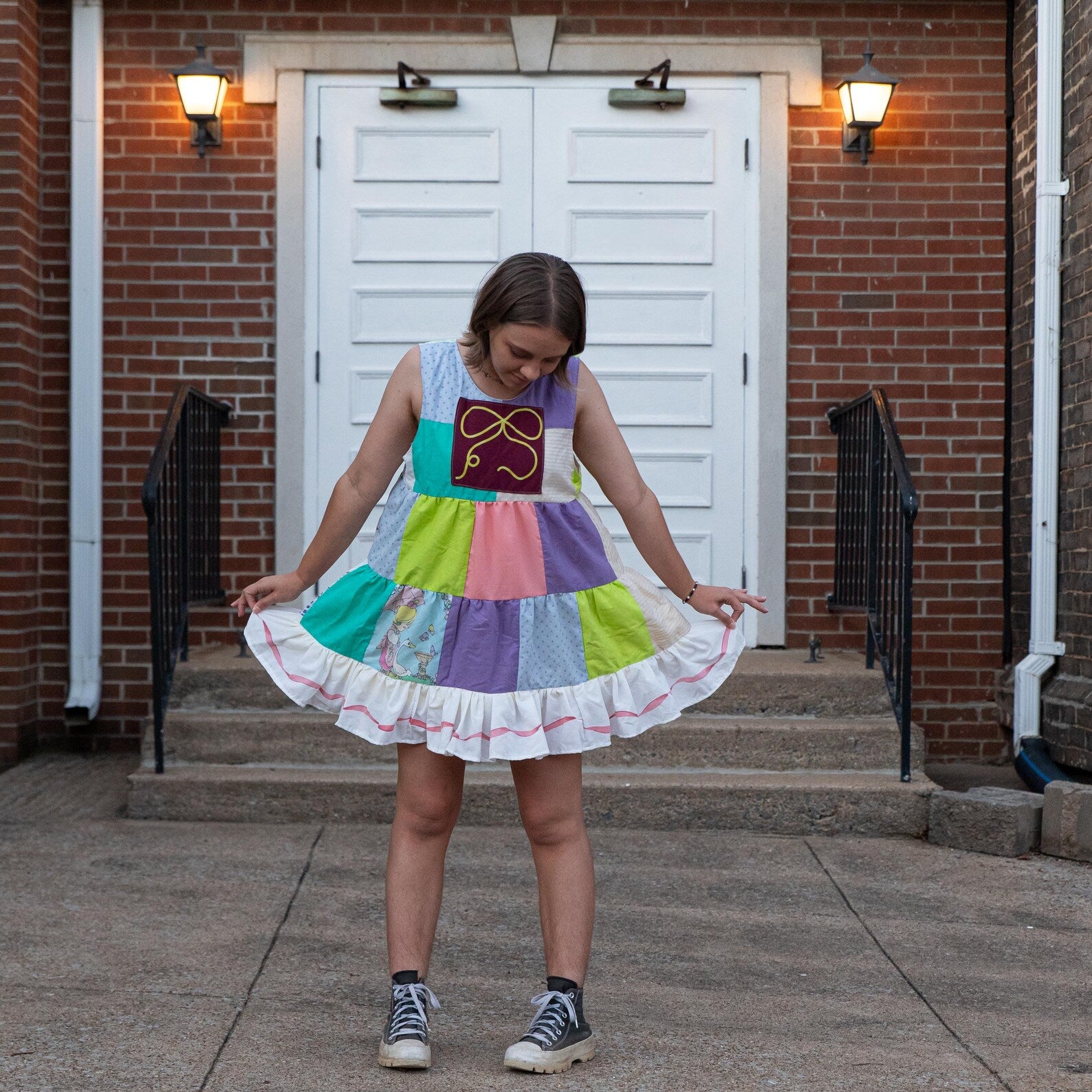 Patchwork Ribbon Babydoll Dress (S)