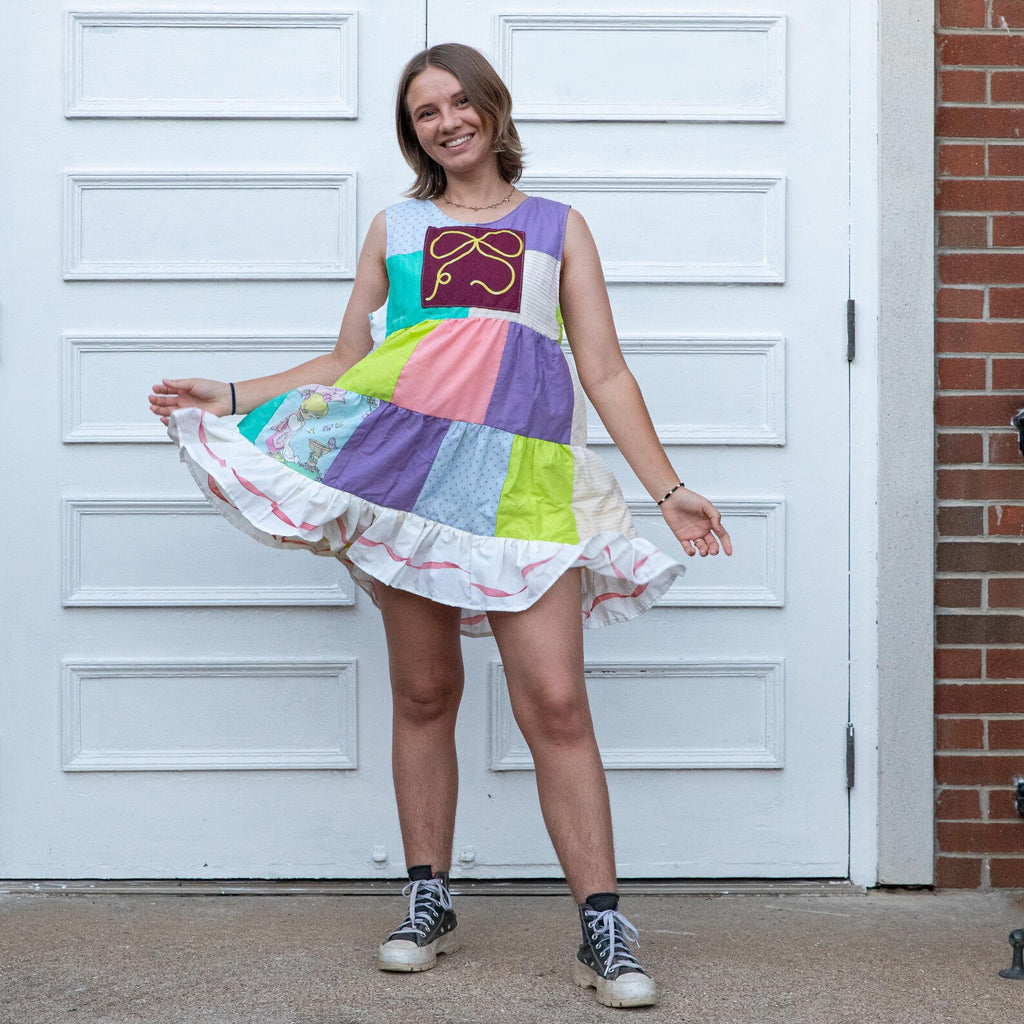 Patchwork Ribbon Babydoll Dress (S)